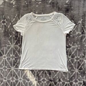 American Eagle Outfitters Soft and Sexy Cream Lace Accent Tee